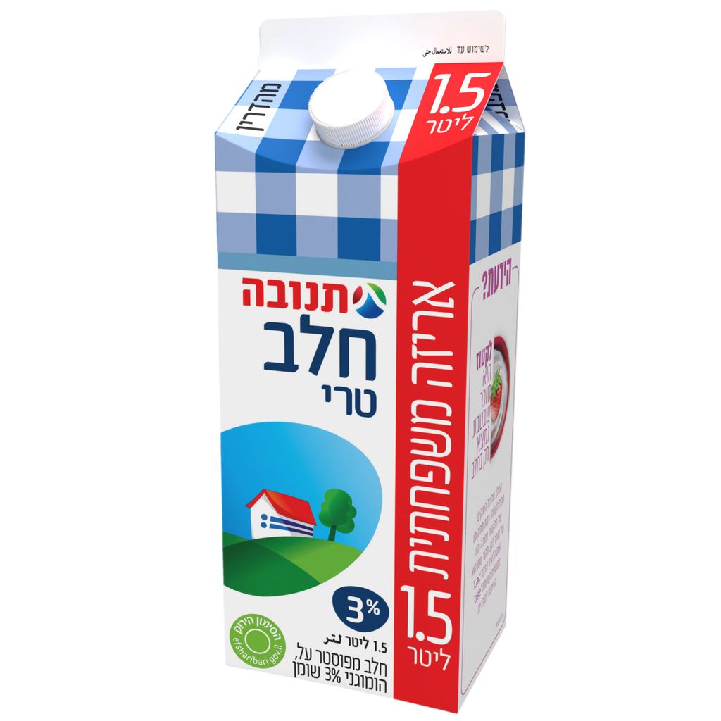 חלב תנובה 3% שומן 1.5 ל' קרטון בד"צ