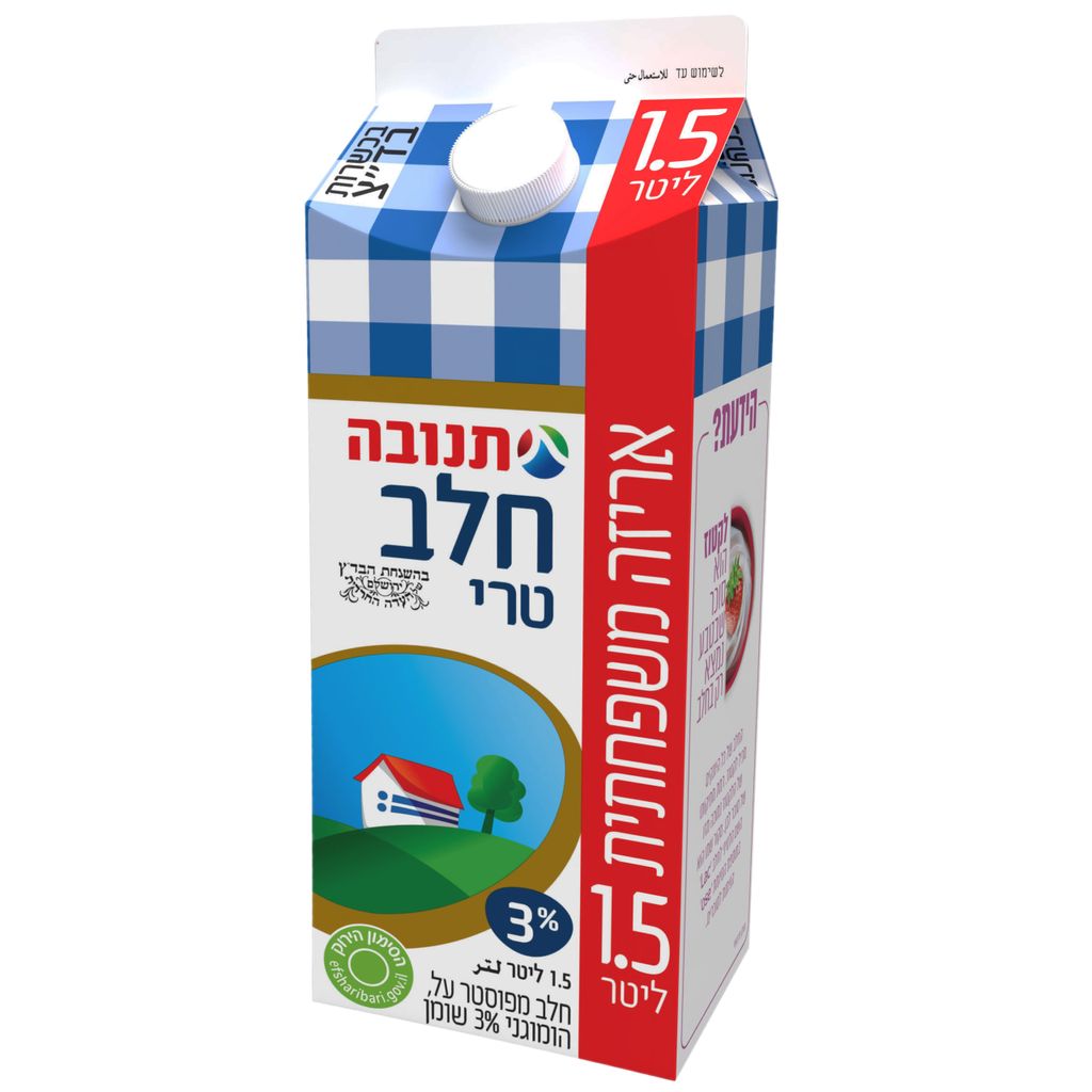 חלב תנובה 3% שומן 1.5 ל' קרטון עד"ח