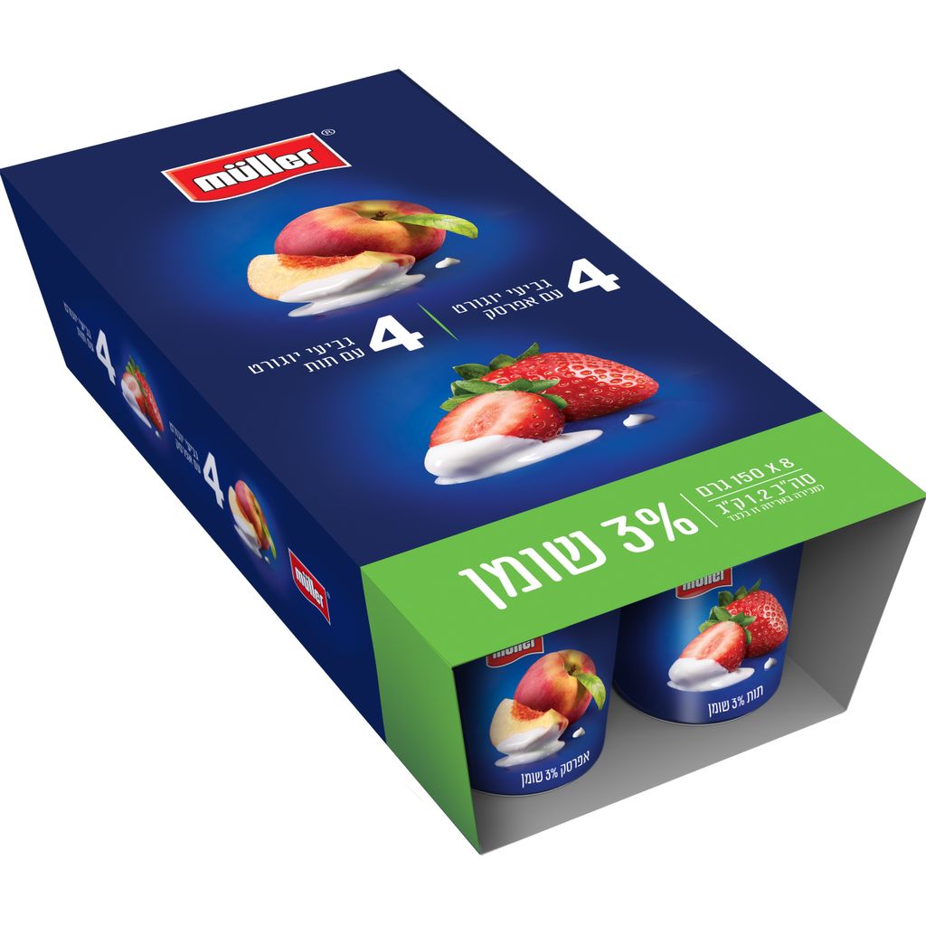 יוגורט בטעם תות ואפרסק 3% מולר 8*150 מ"ל